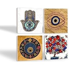 Data Store Nazar, Nar Ağacı, Fatma Ana Eli  Taş Bardak Altlığı Seti - 4 Parça - Dekoratif, Rustik Mutfak Aksesuarı, 10X10 Cm, Kaydırmaz Tabanlı, Şık ve Dayanıklı SC509