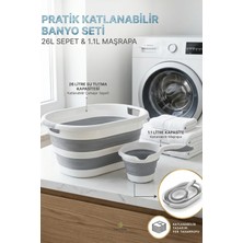 Calvera 2'li Katlanabilir Banyo Seti - 26 Lt Çamaşır Sepeti & 1.1 Lt Maşrapa - Yer Tasarrufu Sağlayan Tasarım
