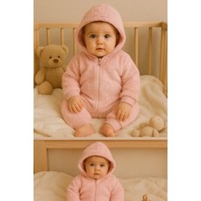 GMG Collection Baby Kız Bebek Ekoselu Yumuşacık Tavşan Desenli Peluş Tulum Patikli-Patiksiz / Toz Pembe - Vişne Çürüğü