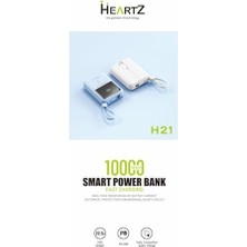 Data Store H21 Mini Ergonomik Boy 10000 Mh Pd 20W ve USB 22.5W Fast Hızlı Şarj Dahili Type C ve Lightning Kablolu Dünya Standartlarına Uygun Polymer Batarya Birebir Amper LCD Göstergeli Powerbank