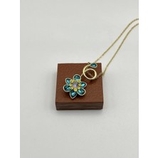 Badiva.co Kristal Taşlı Mavi Masal Çiçeği Çelik Kolye