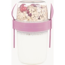 Data Store 650 ml -Go Kaşıklı Hazneli Meyveli Müsli Kabı Piknik Iş Yoğurt Süt Bardağı Kapaklı ve Kaşıklı Kahvaltı Bardakları, Tahıl Tepesi Yulaf Ezmesi Granola (Pembe)
