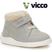 Vicco Tinky Gri Hafif Ortopedik Kürklü Unisex Bebek Bot Tekstil Malzemeli Bantlı Bağlama