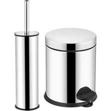 Data Store Pedallı Çöp Kovası Wc Fırça Set 3 Lt Krom