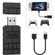 Data Store 8bitdo Kablosuz USB Adaptörü 2, Xbox Series, Joycons, Switch Pro, Ps5, Ps4, Ps4 Pro, Ps3 On Switch Için Bluetooth Anahtar Denetleyicileri Adaptörü, Pc,, Raspberry Pi, Retrofreak (Siyah)