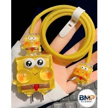 BMP GLOBAL Sünger Bob Temalı Tatlı Telefon Kablosu Koruyucu Seti 🖤💖(18W/20W)