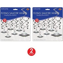 Data Store 24 Parça Uçan Tabak Whirls Dış Mekan Süslemeleri Uzaylı Parti Malzemeleri Asılı Spiraller, 44,5 cm - 63,5 Cm, Siyah/gümüş/beyaz/mavi/yeşil