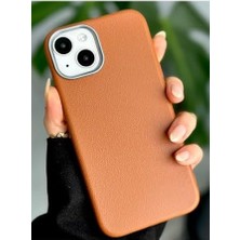 Data Store 13-14 - 15 Uyumlu Estetik Dokulu Deri Görünümlü Esnek Silikon Kılıf - Kahverengi