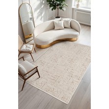Armony AR015K Krem Halı Modern Desenli Akrilik Pamuk Taban Tozu Az Salon Halısı Yatak Odası Koridor