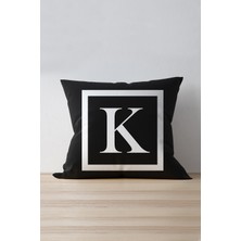 Cango Home Harfli Kırlent Yastık Kılıfı K Harfi 43x43 cm Yumuşak Tuşeli Kumaş