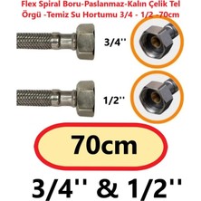 Mikasso Flex Spiral Boru -Paslanmaz -Kalın -Çelik Tel Örgü -Temiz Su Hortumu 3/4 - 1/2 -70CM