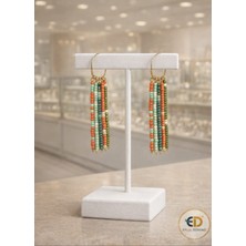 Eylül Dünyası El Yapımı- Renkli- Kum Boncuklu Şerit Küpe (9 Cm)