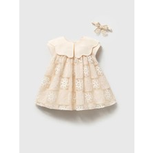 Noynoy Çiçek Brodeli Elbise - Ekru - 9 - 12 Ay Ekru