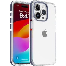 Data Store 15 Pro Max Için Hybrid Serisi Arkası Kristal Şeffaf Polikarbonat Kenarları Silikon Kamera Lens Çerçevesi ve Tuşları Metal Yüksek Kalite Şeffaf Silikon Kılıf (Mavi, Dropcover)