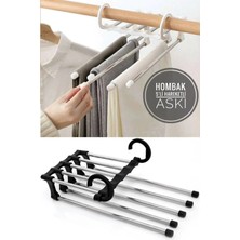 Mikasso Katlanabilir 5li Pantolon Askısı Hareketli Dolap Içi Askı Sistemi Metal Siyah