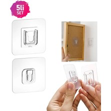 Mikasso 5'li Set Geçmeli Klips Eşya Sabitleme Askısı Tablo Ayna Resim Sabitleme Aparatı Şeffaf Duvar Kancası