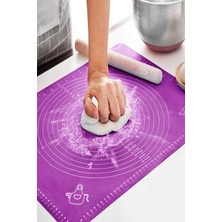 Mikasso Silikon Hamur Matı Hamur Açma Pasta Fırın Altlığı Matı Ölçülü Hamur Yoğurma Mor Orta Boy 50X40 Silik