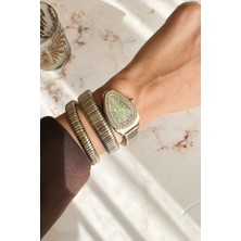 Oqqo Kora Taşlı Yeşil Kadran Gold-Gümüş Kordon Yılan Model Kadın Kol Saati