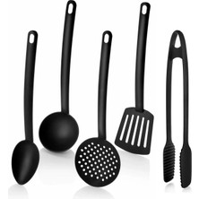 Mikasso 5 Parça Yanmaz Yapışmaz Teflon Kaplama Servis Seti Kepçe Kevgir Spatula Kaşık Plastik Servis Takımı