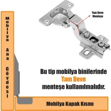 Mikasso 2 Adet Standart Tam Deve Menteşe Dolap Kapak Menteşesi Taban Dahil Metalik