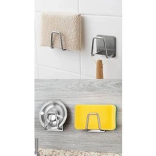 Mikasso Kendinden Yapışkanlı Metal 2 Adet Bulaşık Süngeri Tutucu Evye Düzenleyici Süngerlik - 2 Adet Paslanm