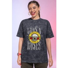 Sevbano Tasarım Guns N' Roses Rock Metal Müzik Grubu Baskılı Unisex Oversize Vintage Yıkamalı Tişört