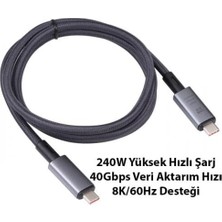Data Store 1mt USB 4.0 240W Thunderbolt Type-C To Type-C Şarj, Data ve 8k 60Hz Görüntü Aktarım Kablosu