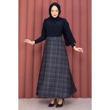 TKM Retro Ekose Desen Scuba Etek Lila