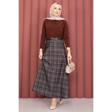 TKM Retro Ekose Desen Scuba Etek Bej