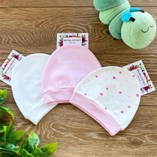 Renkli Puset 3'lü Pembe Penye Bebek Şapka Bere Takım Kız Çocuk İçin Puan Desenli