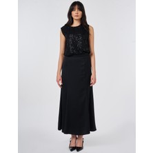 Kayra Yüksek Bel Saten Evaze Etek 12048