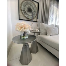 Eks Gümüş Eskitme Ikili Takım Yan Sehpa Zigon 55 cm 50 cm