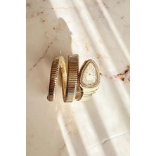 Oqqo Kora Taşlı Gri Kadran Gold Kordon Yılan Model Kadın Kol Saati