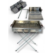 Paslanmaz Çelikten Katlanır Ayaklı ve 3 Kademeli Mangal 70X40X70CM Çantalı