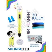 Solinpatech Sarı 3D Pen Üç Boyutlu Yazıcı Kalem Printer (3 Adet 3 Metre Filament -9 Metre- ve USB Kablo Dahil)