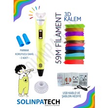 Solinpatech SARI 3D Pen Üç Boyutlu Yazıcı Kalem 59 Metre Filament ve USB KABLO ile Birlikte