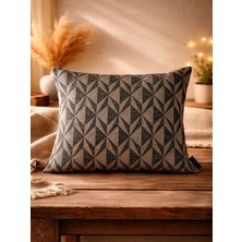 Mrs.Gugar Kahverengi Geometrik Desenli Keten Kırlent Kılıfı 43X43 cm – Premium Collection