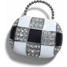 Cesicey Siyah Beyaz Çanta Broş Mineli Zirkon Taş Detaylı GÜmüş Renk