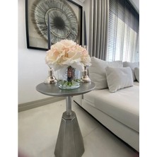 Eks Gümüş Eskitme Tekli Yan Sehpa Zigon 55 cm