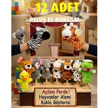 Bircan Oyuncak 12 Parça Eğitici Peluş Hayvan El Kuklası Seti - Okul Öncesi Hikaye Anlatma Oyuncakları / 3d Plush Hand Puppet