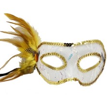 Ett Altın Yandan Tüylü Pul Payet Parti Maskesi