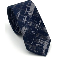 Gaffy Füme Desenli Lacivert Dokuma Kumaş Mendilli Slim Fit Kravat // SDK-2601-2