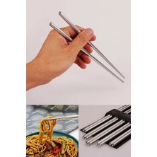 Mikasso Metal Chopstick Paslanmaz Çelik Çin Çubuğu 5'li Set Yemek Çubukları Paslanmaz Çelik Gümüş