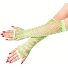 Ett 80’ler 90’lar Retro Neon Yeşil File Parmaksız Eldiven 26 cm