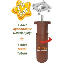 Mikasso Destek Ayağı 13-19 cm Kahverengi ve Metal Düz Ayak Tabanı M8 Civatalı Ince Diş Mobilya Kanepe Baza K