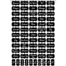 Mikasso Siyah 107 Adet Baharat Bakliyat Kuruyemiş Kavanoz Sticer Etiketi Ahşap