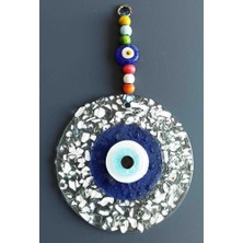 Ett Mavi Nazar Boncuklu Beyaz Kesme Cam Desenli Duvar Süsü Nazarlık