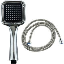 Mikasso Siyah Kare Duş Başlığı, Örgülü Spiral Duş Hortumu Duş Takımı Duş Seti Gri Plastik