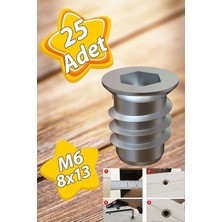 Mikasso Metal Düz Dişli Dübel Ahşap Dübeli M6 8X13 Diş Çinko Mobilya Bağlantı Ünite Birleştirme (25 Adet) Be