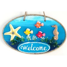 Ett Deniz Temalı Balıklı Deniz Atlı Deniz Yıldızlı Welcome Yazılı El Yapımı Kapı Süsü